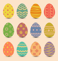  Easter set old ornamental eggs with shadows