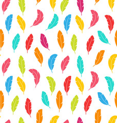 Seamless Pattern of Multicolored Feathers
