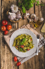 Pasta with basil pesto