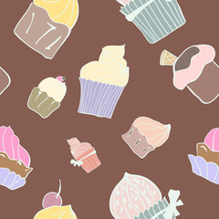 Seamless sweet cupcake background pattern in vector