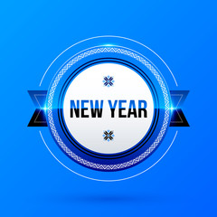 New Year and Christmas label on blue background