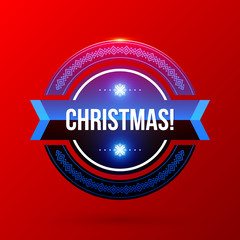 New Year and Christmas label on bright red background