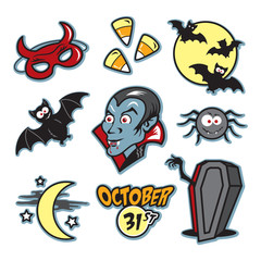 Vampire halloween illustration icon set with coffin