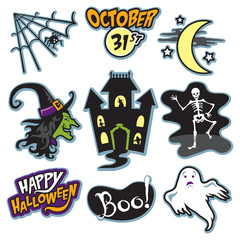 Haunted house halloween collection with witch, skeleton, and ghost