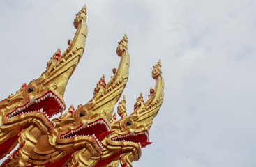 Fototapeta na wymiar Great Serpent Thai northern style temple,
