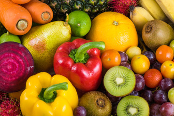 Close-up group of fresh fruits organics for healthy