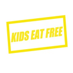 kids eat free yellow stamp text on white