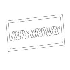 new and improved Monochrome stamp text on white