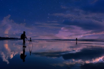 Refection of night at the beach