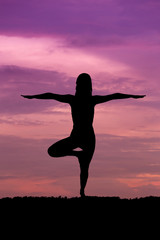 Fototapeta na wymiar Silhouette of a beautiful Yoga woman