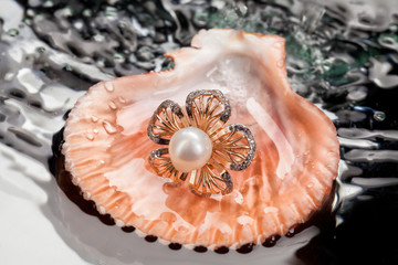 Ring With Pearl In The Sea Shell
