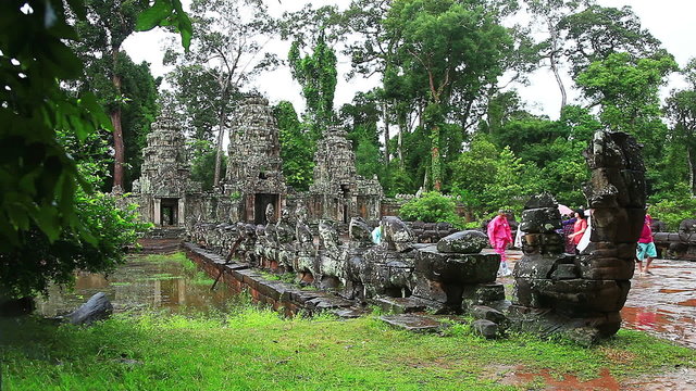South gate of Angkor Thom in rainy season, Siem Reap, Cambodia