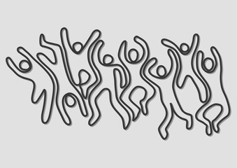 Abstract illustration of iconic figures jumping and dancing