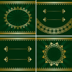 set of vintage golden frames on green backgrounds - vector