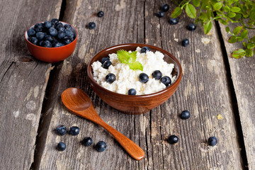 cottage cheese with blueberry  and mint  for breakfast