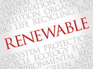 Renewable word cloud, environmental concept