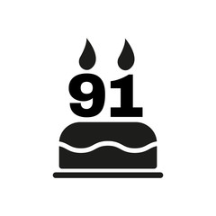 The birthday cake with candles in the form of number 91 icon. Birthday symbol. Flat