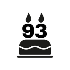 The birthday cake with candles in the form of number 93 icon. Birthday symbol. Flat