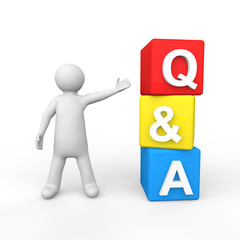 3d man with questions and  answers cubes