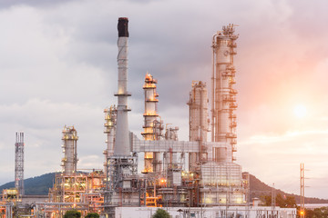 Oil Refinery factory in the morning and Sunrise