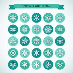 Simple snowflake icons with long shadow effect
