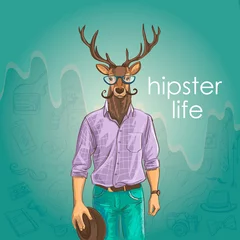 Foto op Plexiglas Hand Drawn Vector Illustration of Deer Hipster © egorka87