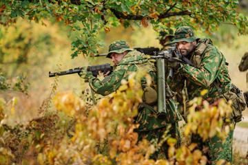 Russian special forces operator in the battlefield with a rifle