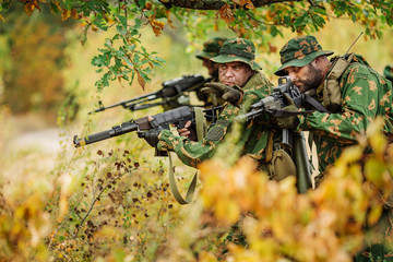 Russian special forces operator in the battlefield with a rifle