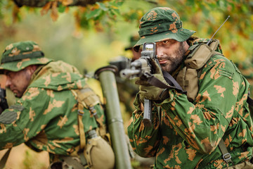 Fototapeta premium Russian special forces operator in the battlefield with a rifle