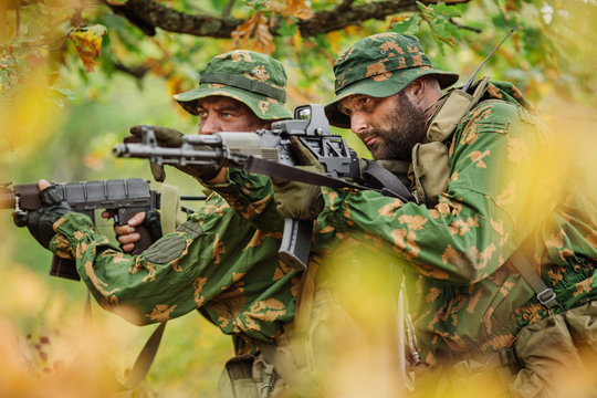 Russian special forces operator in the battlefield with a rifle