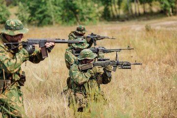 Russian special forces operator in the battlefield with a rifle