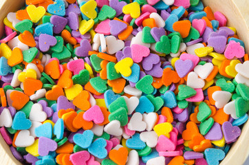 sweet colorful candy decorations in the form of heart