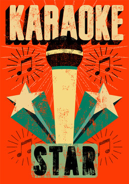 Typographic retro grunge karaoke poster. Vector illustration.