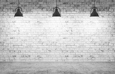 Photo sur Aluminium Mur de briques Mur de briques, sol en béton et rendu 3d de fond de lampes