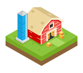 Isometric Barn Stack Storage Silo 3d Icon Symbol Meadow