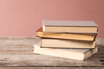 Retro books on wooden desk