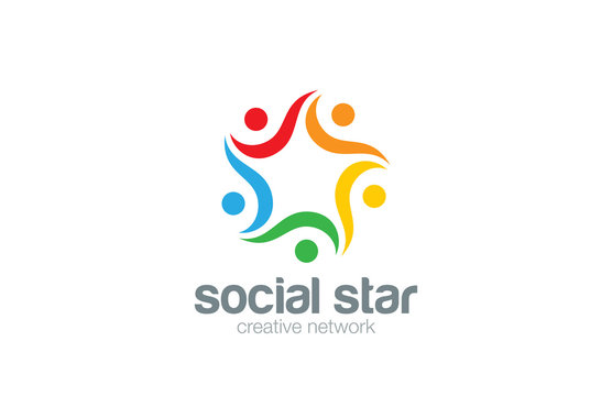 Social Logo design vector. Five point star of people icon