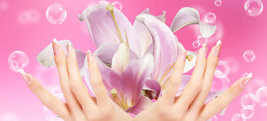 Light Pink  Art  Manicure. Nail. Beauty hands. Fashion Stylish Manicure