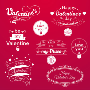 Valentine's Day typography set, vector illustration