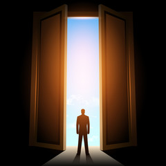Fototapeta premium Man in room with big open door
