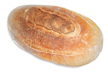 Loaf of wheat bread on white.