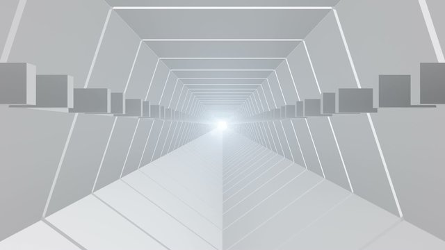 Abstract tunnel in white with light at the end 

