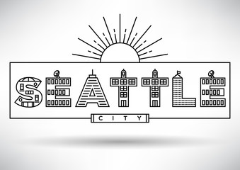 Seatle City Typography Design with Building Letters.