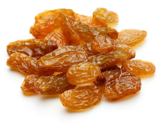Yellow sultanas raisins isolated on white background cutout