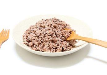 Rice mix purple rice berry rice in white plate