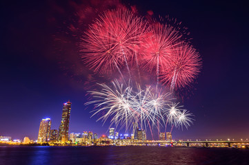 Obraz premium Seoul International Fireworks Festival in Korea.