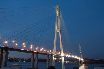 Bridge from Vladivostok to Russkiy Island at night