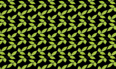 Green leaves pattern on black background