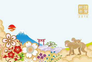 Fototapeta premium Japanese year of the Monkey greeting card design