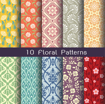 a seamlessly floral pattern set. 10 of tileable pattern units. a editable vector file.